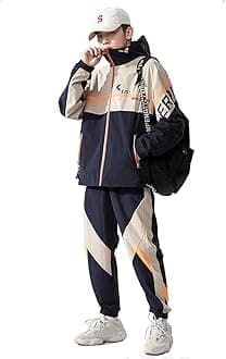 Floette Retro Colorblocked Track Jacket Windbreaker Jacket Athletic Hip Hop Outdoor Windproof Coat