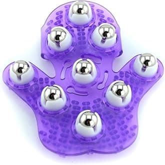 JIAHAO Palm Shaped Massage Glove Body Massager with 9 360-degree-roller Metal Roller Ball Beauty Body Care (Purple)