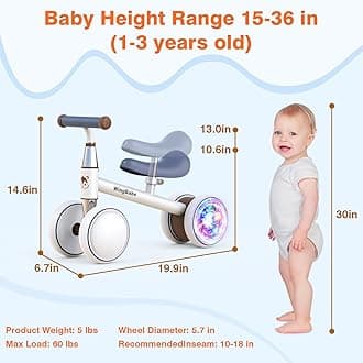 Baby Balance Bike for 1-2 Years Old Boys Girls,Toddler Balance Bike Ride on Toys for 10-24 Months Baby with Adjustable Seat, First bike for 1-2 Year Old Gifts Max 90cm Kids
