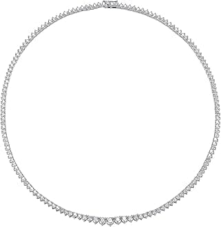 Tennis Necklace Graduated 18K White Gold/Yellow Gold Plated | Gradient 3.0-5.0mm Cubic Zirconia Round Cut Faux Diamond 3 Prong Tennis Chain for Women and Men
