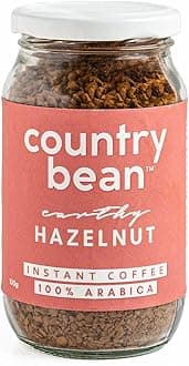 Country Bean Hazelnut Instant Coffee Powder Jar, 100 gram | Arabica, Freeze-Dried, Flavoured Coffee | No Added Sugar | Makes 50 Cups