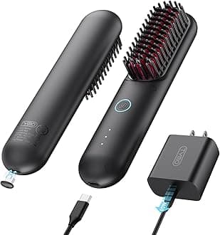 Porta Pro Cordless Hair Straightener Brush - Portable Straightening Brush for Travel, Mini Ionic Hot Comb Straightener for Women, Lightweight on-The-go, Cordless & Fast Charger Dual Power, Black