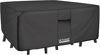 ULTCOVER 600D Tough Canvas Heavy Duty Rectangular Patio Table and Chair Cover - Waterproof Outdoor General Purpose Furniture Covers 64Lx52Wx28H inch, Black