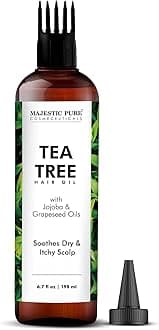 MAJESTIC PURE 100% Pure Tea Tree Oil with Biotin for Hair Care, Strengthening, Nourishing and Volume Formation, Formula with Jojoba Oil and Castor Oil - GMO Free Tested, 198 ml