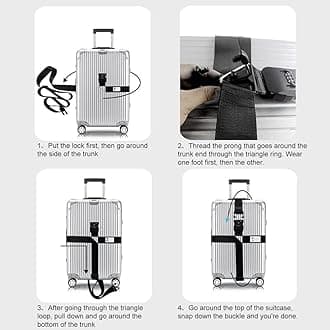 Cross Luggage Straps Set TSA Approved with Lock Adjustable Travel Suitcase Belts Suitcase Tags with Name ID Card Packing Straps for Suitcases Strap Travel Accessories (Rainbow*1)