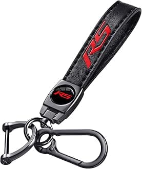 Black RS Car Keychain, Premium Metal & Leather, Anti-Scratch Anti-Drop, Compatible with Chevy Camaro Cruze Equinox Blazer Traverse Monza Trackerc Cars, Black with Red RS Emblem