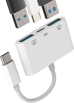 USB-C to Dual USB A Adapter(3in1) Type-C Charge Cable Accessorie Thunderbolt Charging Port Converter Keyboard Mouse U Disk USB Card Reader OTG Dongle Compatible for Samsung LG Pixel MacBook Pro