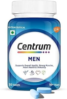 Centrum Men Tablet, World'S No.1 Multivitamin With Grape Seed Extract, Vitamin C & 21 Other Nutrients For Overall Health, Strong Muscles & Immunity (Veg) 30S, 43 Grams