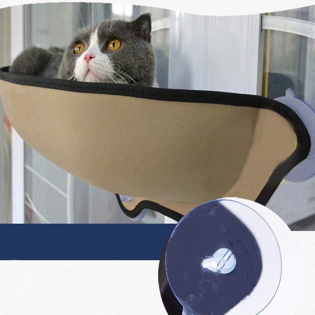 Cat Window Bed, Cat Window Perch,Cat Car Hammock Mount Lounger with 4 Suction Cups Cat Resting Sofa Safe Sunbath cat Perch Window for Cats 26 kg,Healthy and Non-Toxic, Sunscreen Heat (Beige)