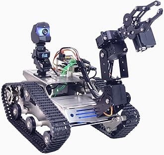 Smart Robot Car Kit for Raspberry Pi, Tank Robot Chassis Real-Time Video Transmission, WiFi/Bluetooth Control, Path Planning, Programmable Robot Kit (Without Raspberry Pi-Silver)