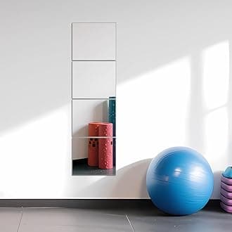 Ruomeng Full Length Mirror Tiles - 14" x 12" x 4Pcs Gym Mirror Body Mirror Frameless Wall Mirror for Home Gym, Door, Bedroom, Living Room