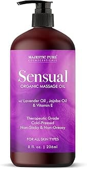 MAJESTIC PURE Organic Sensual Massage Oil for Massage Therapy - Refreshing, and Relaxing - Natural Oils for Date Night with Vitamin E - for All Skin Types - Men and Women Massage Lotion- 8 fl oz
