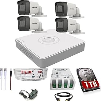 4 Channel DVR with 5 MP 4 Bullet Cameras with Audio Recording + 1 TB HDD + (3+1) Cable roll + 4 CH Power Supply + USEWELL BNC & DC Full Combo Kit