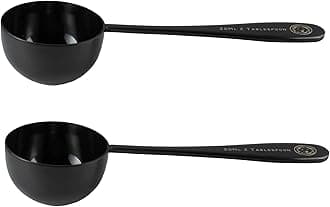 Honey Bear Kitchen 30 ml 2 Tbsp Measuring Scoop Spoons, Black Polished Stainless Steel, Set of 2