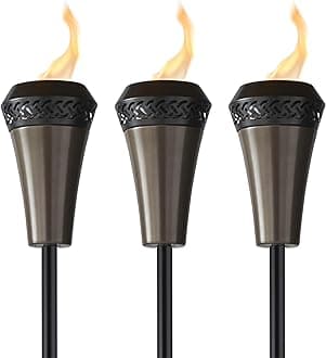 TIKI® Brand Island King® Outdoor TIKI Torches, 65-Inch Gunmetal Finish and Brown, Perfect for Patio & Backyard Décor, Pack of 3
