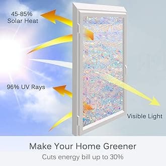 Volcanics Window Privacy Film with Installation Tools, Static Window Clings Vinyl 3D Decals Stickers Rainbow Window Film for Glass Door Home Heat Control Anti UV 23.6 x 78.7 Inches