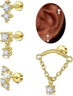 Silver Gold Cartilage Earring for Women Hypoallergenic Flat Back Earrings Threadless Helix Earring Tragus Studs 6mm Cartilage Jewelry Flatback Surgical Steel Butterfly Heart Earrings for Women