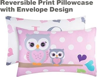 EVERYDAY KIDS 4 Piece Toddler Bedding Set - Owls - Soft 100% Cotton Percale - Includes Comforter, Flat Sheet, Fitted Sheet and Reversible Pillowcase