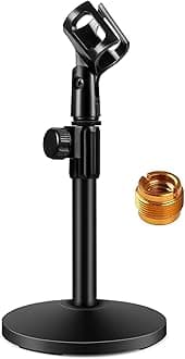 InnoGear Desktop Microphone Stand, 2 Pack Upgraded Adjustable Table Mic Stand with Mic Clip and 5/8" Male to 3/8" Female Screw for Blue Yeti Snowball Spark & Other Microphone
