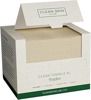 Clean Skin Club Bamboo Clean Towels XL | World 1ST Biodegradable Face Towel | Disposable Dry Makeup Removing Wipes | 100% Organic Bamboo | Super Soft for Sensitive Skin (50 Count / Single Box)
