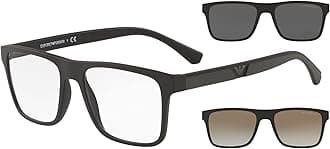 Emporio Armani Men's Ea4115 Prescription Eyewear Frames with Two Interchangeable Sun Clip-ons Rectangular