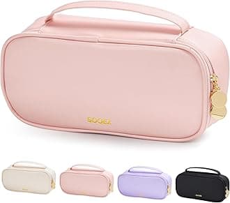 PU Pencil Case, High Capacity Pencil Bag, Aesthetic Pen Pouch with zipper, 3 Compartment Pen Bag Wide Opening, Portable Stationery Storage and Organizer, School Supplies for Teen, Pink