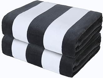 Exclusivo Mezcla 2 Pack Cotton Oversized 35x70 Inches Cabana Stripe Beach Towels, Super Absorbent Soft Plush Pool Bath Towel (Grey)