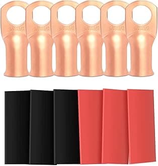 6pcs 1/0 Awg - 1/2" (M12) Sanuke Wire Lugs Ring Terminal Connectors Ends Heavy Duty for Battery Cable Lug tinned Copper Tubular Wire Electrical Eyelets with 3:1 Dual Wall Adhesive Heat Shrink