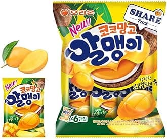 Korean Fruit Jelly Candy – Assorted Chewy Gummy Snacks – 5 Fruity Flavors (Grape, Plum, Lychee, Kiwi, Mango) – Individually Wrapped – Perfect for Kids & Adults – 알맹이젤리 (Mango–1.26oz(36g) × 6pack)