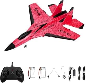 GoolRC FX620 RC Airplane, 2.4GHz Remote Control Airplane, 2 Channel RC Plane, SU-35 RC Glider EPP Aircraft Model with 3-Axis Gyro, Outdoor Flight Toys for Teens and Adults with 2 Battery (Red)