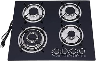 23Inch Gas Cooktop, 4 Burners Built-in Gas Stove Kitchen Cooktop Stainless Steel Electronic Pulse Ignition Thermocouple Protection LPG Convertible Propane Cooktop(4 Burners Black)
