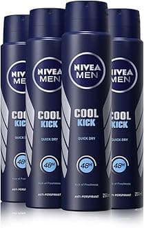 NIVEA MEN Cool Kick Anti-Perspirant Deodorant Spray Pack of 4 (4 x 250ml), Men's Anti-Perspirant Deodorant, Fresh 48H Protection Deodorant Men's Aerosol Spray + Cool-Care