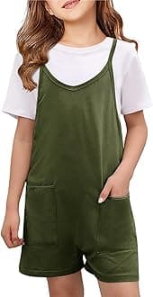 Girls Summer Jumpsuits Spaghetti Strap Sleeveless Loose Romper Short Pants with Pockets 5-14 Years