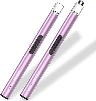 [2 Pack] REIDEA Lighter S4 Pro Electric USB Rechargeable Safety Lock with LED Battery Indicator Flameless Windproof Arc Plasma Lighter for Candle, Fireworks (Lavender Purple)