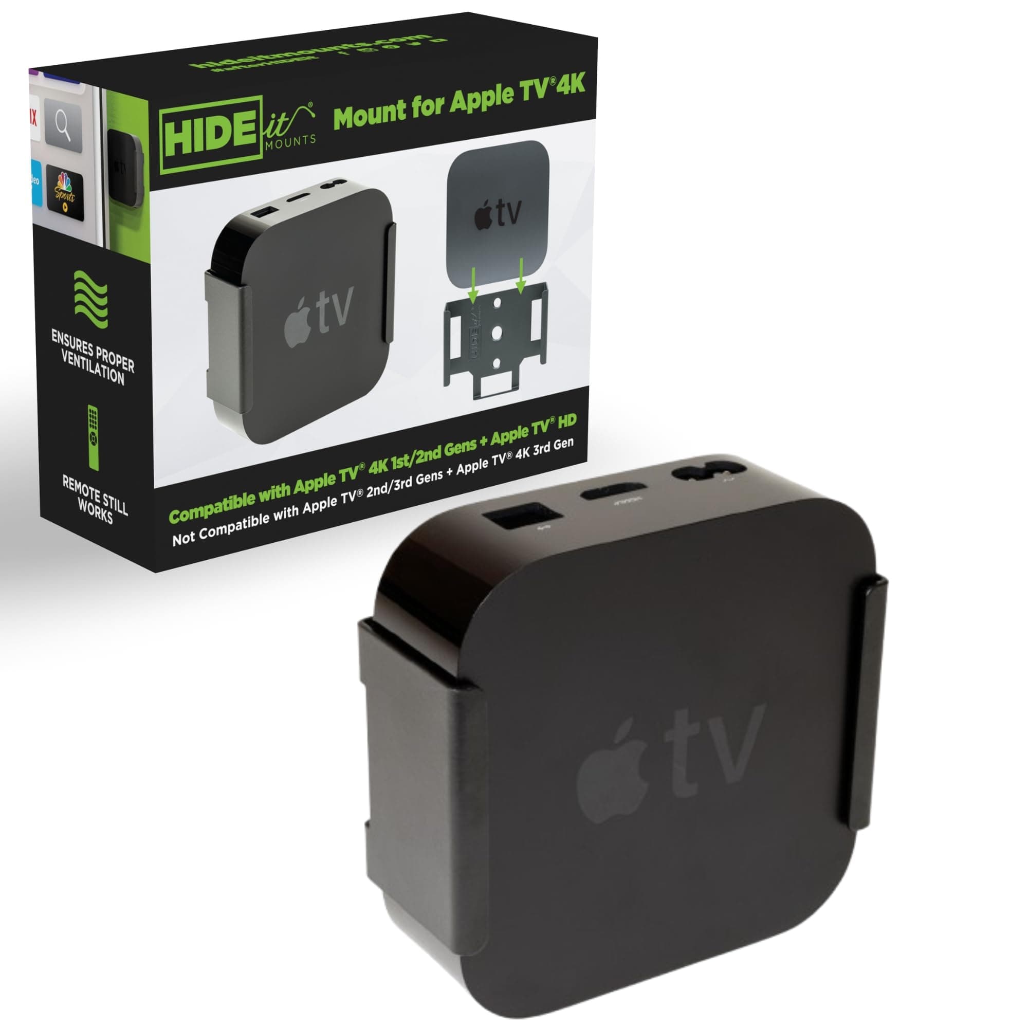 HIDEit Mount for Apple TV 4K - Apple TV Wall Mount Compatible with 1st and 2nd Gen