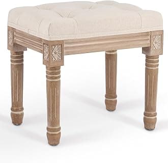 VONLUCEFoot Stool, Small Foot Rest for Couch, 16" H Vintage Upholstered Tufted Stool with Cushion Wood Frame for Dining Living Room Entryway, Makeup Vanity Stool Step Stool, Beige