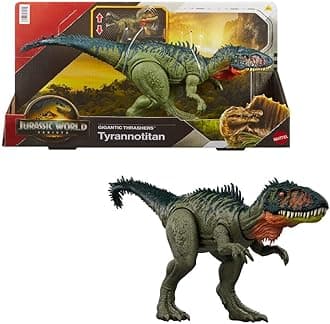 Mattel Jurassic World Rebirth Gigantic Thrashers Tyrannotitian Dinosaur Figure Toy, 2 Tail Activated Rampage Attacks, Digital Play