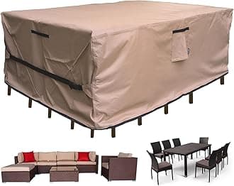 Patio Furniture Set Cover Waterproof Rectangular Heavy Duty 600D Outdoor Sectional Sofa Couch Cover Large Outside Dining Table and Chairs Covers Patio Conversation Set Cover Brown 127 x 63.5 Inch