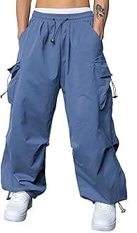 JMIERR Parachute Pants for Men Fasion Loose Fit Wide Leg Rap Pants with Drawstring High Waist Fall Outfits Retro 80s,US 38(XL),Ashleigh Blue