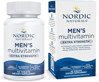 Nordic Naturals Men’s Multivitamin Extra Strength - Bone, Energy, & Blood-Vessel Support - Immunity Supplement - 20 Essential Nutrients - 60 Tablets - 30 Servings