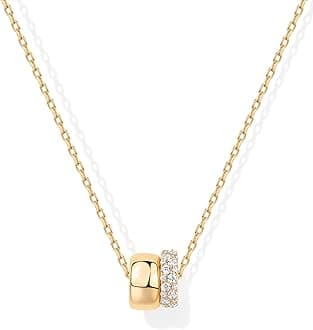 14K Gold Plated Cubic Zirconia Rondelle Pendant Necklace for Women | Two-Toned Dainty CZ Necklaces