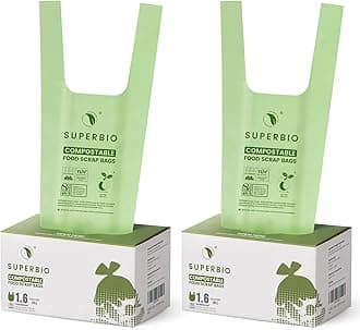 1.6 Gallon Handle Tie Compostable Food Scrap Bags, Small Compost Bags with Handles, 50 Count, 2 Pack, BPI & OK compost INDUSTRIAL