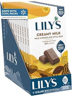 LILY'S Milk Chocolate Style No Sugar Added, Great Stocking Stuffers and Holiday Candy, Sweets Bars, 3 oz (12 Count)
