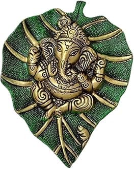 Ganesha Wall Decor - Living Room Metal Wall Hanging Show Pieces for Home Decor - Vastu Items for Home for Good Luck - 7.5x6 Inches - Green