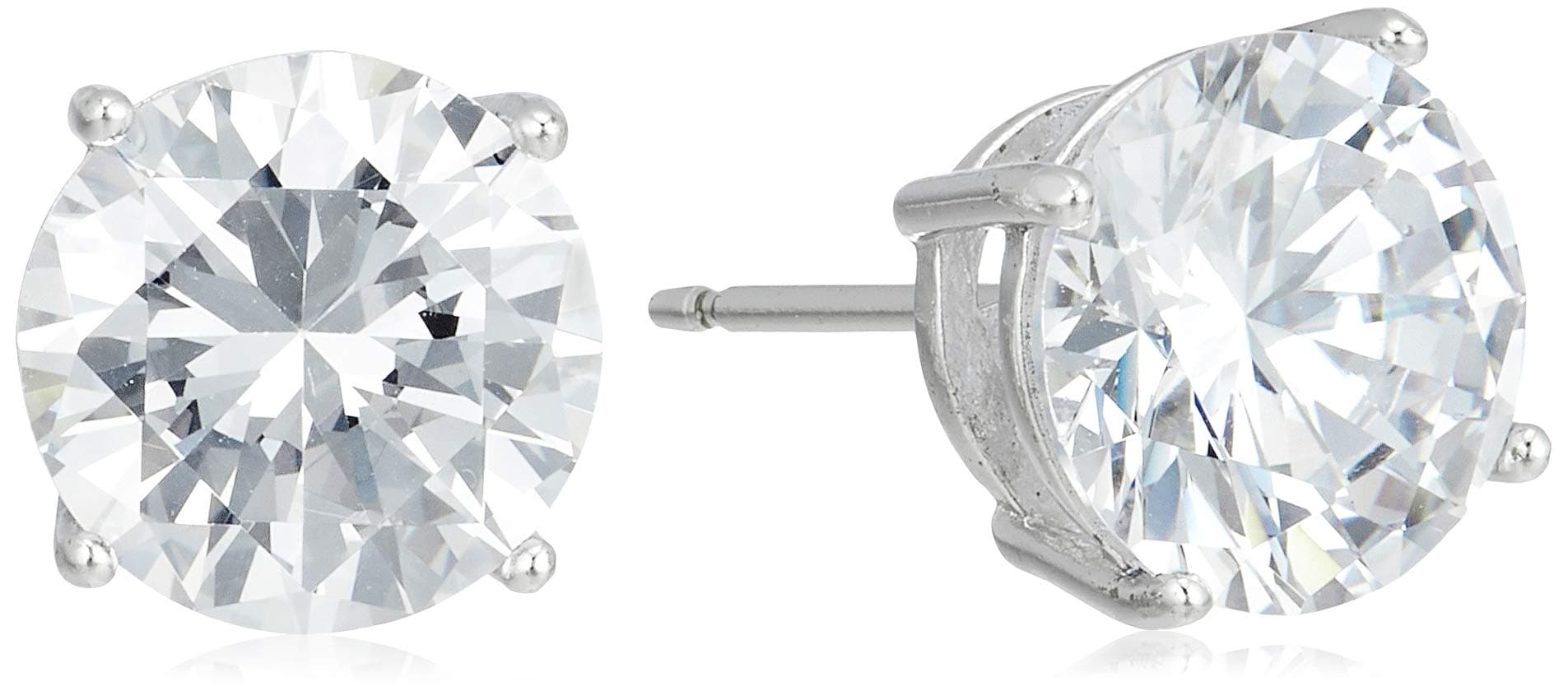Plated Sterling Silver Cubic Zirconia Stud Earrings (Round & Princess)