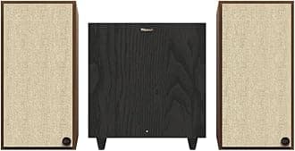 Klipsch Home Theater Bundle: The Sevens Heritage Inspired Powered Speakers (Walnut) and R-80SWi 8" Wireless Subwoofer (Black) - Powerful 2.1 Audio System