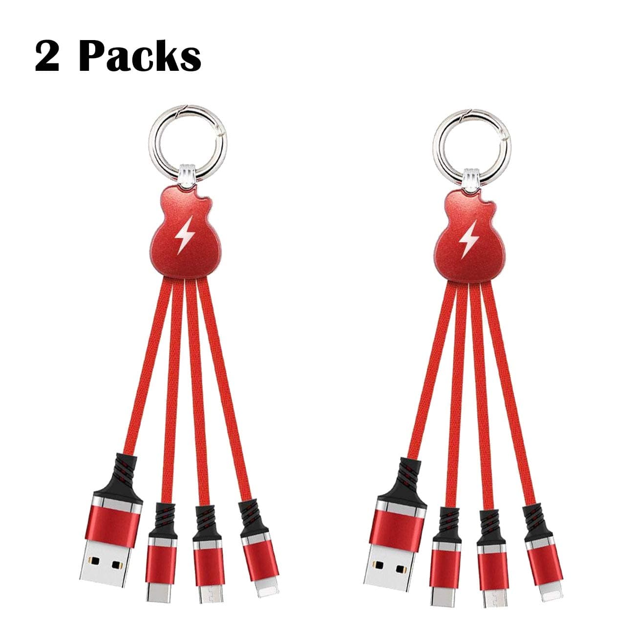 QKILL 2 Packs Short 3 in 1 Charging Cable Fast Charging Keychain Charger Cable 3 Connectors Type C/Micro USB/L Universal Phone Charger Cord for Phone XS Max/XR/8 Plus/Galaxy S10/ Note 9 S7 (Red)