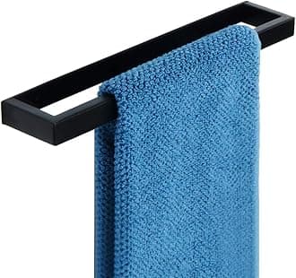 Sayayo Bathroom Towel Holder Hand Towel Ring Black Self Adhesive & Screw Towel Rail SUS304 Stainless Steel 12-inch Wall Mounted No Drilling, EGJF030-B