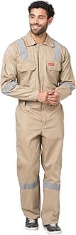 Men's 100% Cotton Industrial Boiler Suit (Work Wear Coverall/Dungarees) with Reflective Tape, 200 GSM.(Col. Beige, Size 42 - XL)