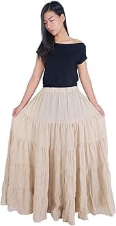 Lannaclothesdesign Women's Cotton Long Ruffle Full Circle Long Skirts Maxi Skirt (Length 37 Inches / 94 cm)